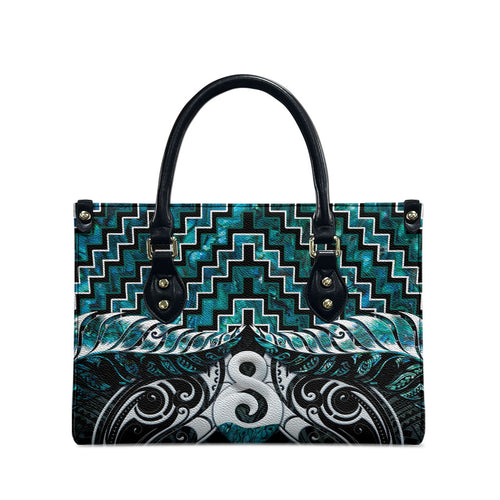 New Zealand Maori Leather Bag Poutama Pikorua - Single Twist Paua Shell