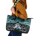 New Zealand Maori Leather Tote Bag Poutama Pikorua - Single Twist Paua Shell