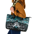 New Zealand Maori Leather Tote Bag Poutama Pikorua - Single Twist Paua Shell