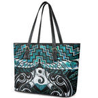 New Zealand Maori Leather Tote Bag Poutama Pikorua - Single Twist Paua Shell