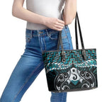 New Zealand Maori Leather Tote Bag Poutama Pikorua - Single Twist Paua Shell