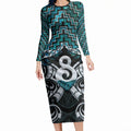 New Zealand Maori Long Sleeve Bodycon Dress Poutama Pikorua - Single Twist Paua Shell LT05