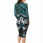 New Zealand Maori Long Sleeve Bodycon Dress Poutama Pikorua - Single Twist Paua Shell LT05