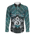 New Zealand Maori Long Sleeve Button Shirt Poutama Pikorua - Single Twist Paua Shell