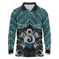 New Zealand Maori Long Sleeve Polo Shirt Poutama Pikorua - Single Twist Paua Shell