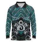 New Zealand Maori Long Sleeve Polo Shirt Poutama Pikorua - Single Twist Paua Shell