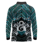 New Zealand Maori Long Sleeve Polo Shirt Poutama Pikorua - Single Twist Paua Shell