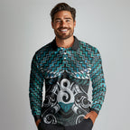 New Zealand Maori Long Sleeve Polo Shirt Poutama Pikorua - Single Twist Paua Shell