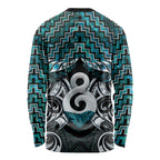 New Zealand Maori Long Sleeve Shirt Poutama Pikorua - Single Twist Paua Shell