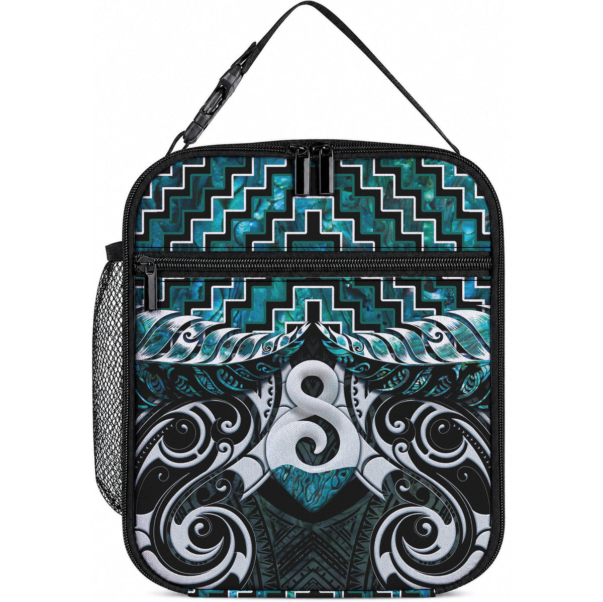 New Zealand Maori Lunch Bag Poutama Pikorua - Single Twist Paua Shell
