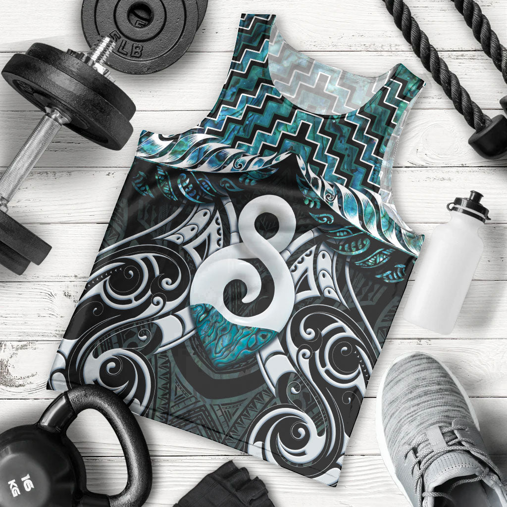 New Zealand Maori Men Tank Top Poutama Pikorua - Single Twist Paua Shell