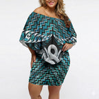 New Zealand Maori Off Shoulder Short Dress Poutama Pikorua - Single Twist Paua Shell