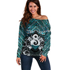 New Zealand Maori Off Shoulder Sweater Poutama Pikorua - Single Twist Paua Shell