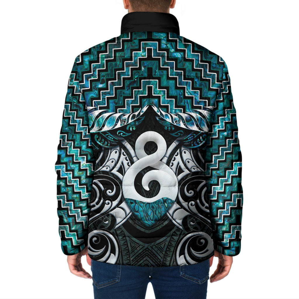 New Zealand Maori Padded Jacket Poutama Pikorua - Single Twist Paua Shell