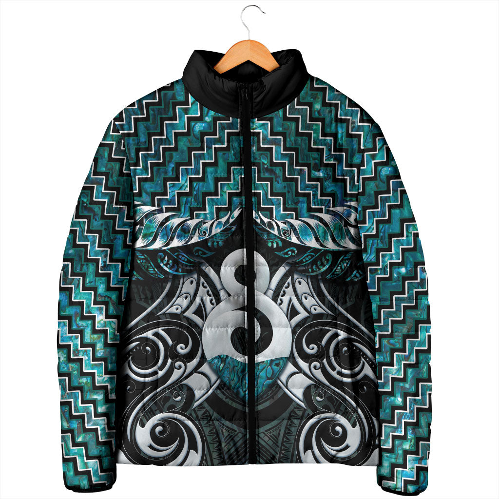 New Zealand Maori Padded Jacket Poutama Pikorua - Single Twist Paua Shell