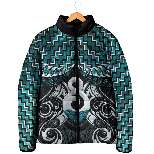 New Zealand Maori Padded Jacket Poutama Pikorua - Single Twist Paua Shell