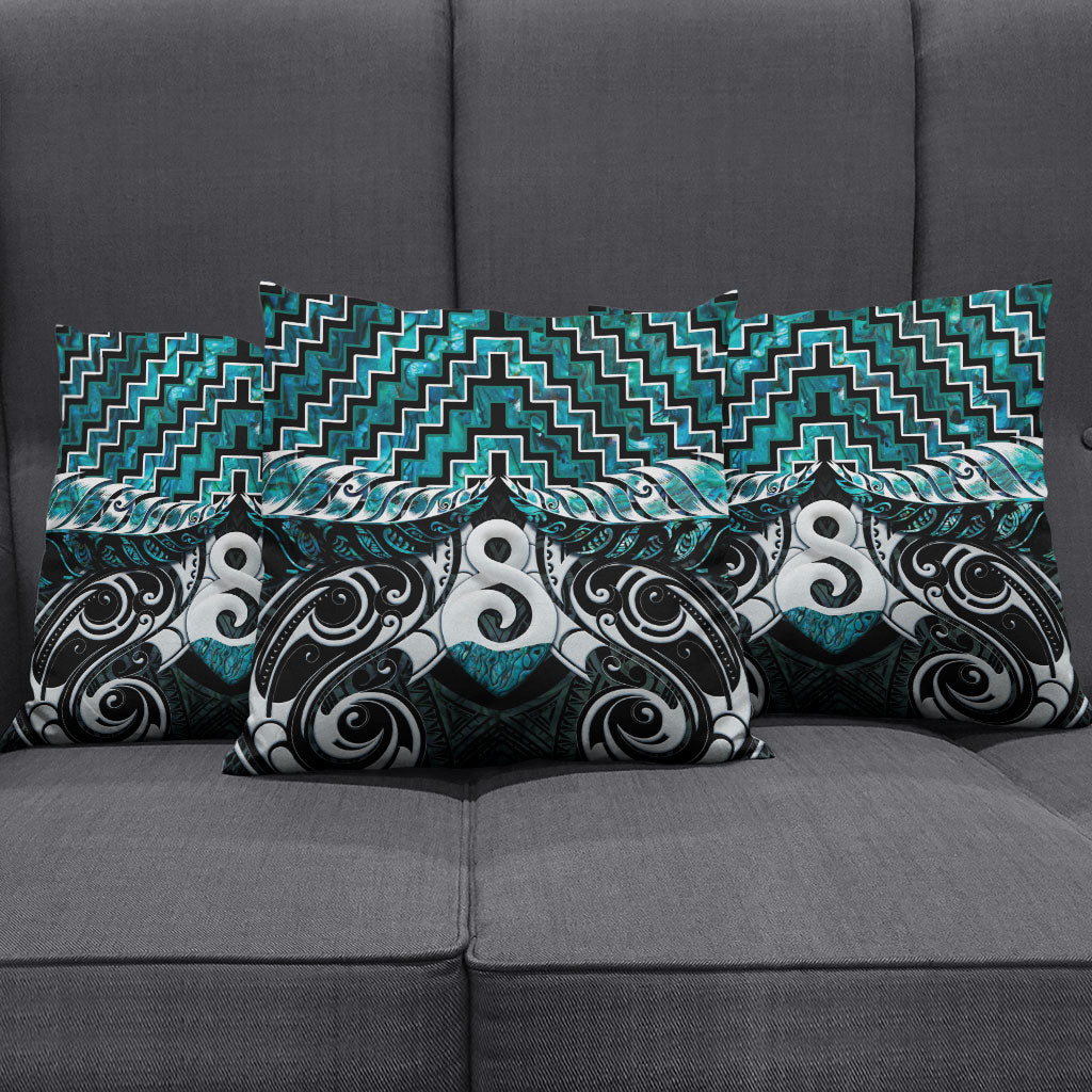 New Zealand Maori Pillow Cover Poutama Pikorua - Single Twist Paua Shell
