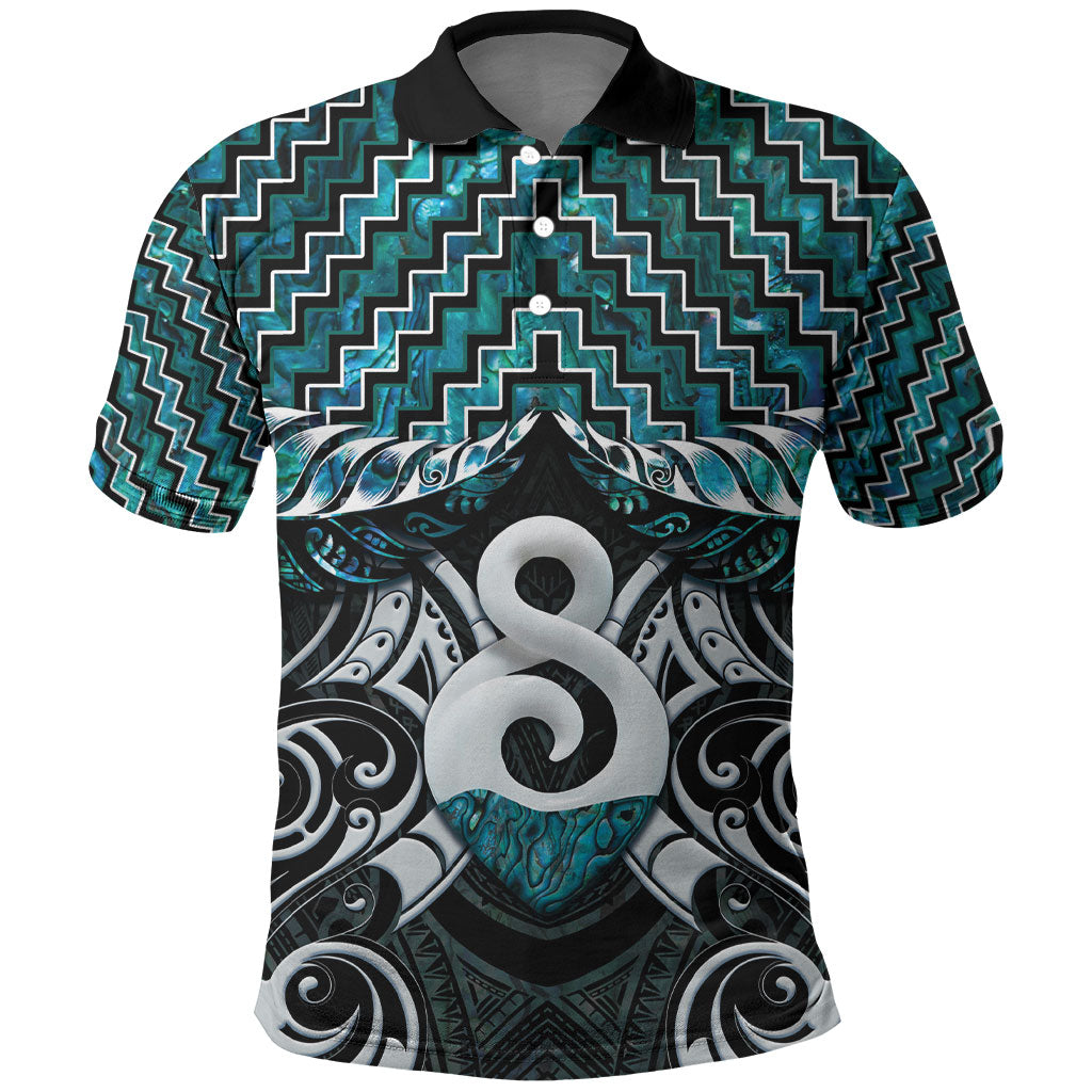 New Zealand Maori Polo Shirt Poutama Pikorua - Single Twist Paua Shell