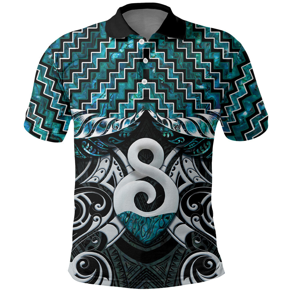 New Zealand Maori Polo Shirt Poutama Pikorua - Single Twist Paua Shell LT05