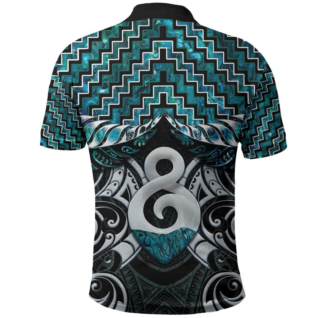 New Zealand Maori Polo Shirt Poutama Pikorua - Single Twist Paua Shell