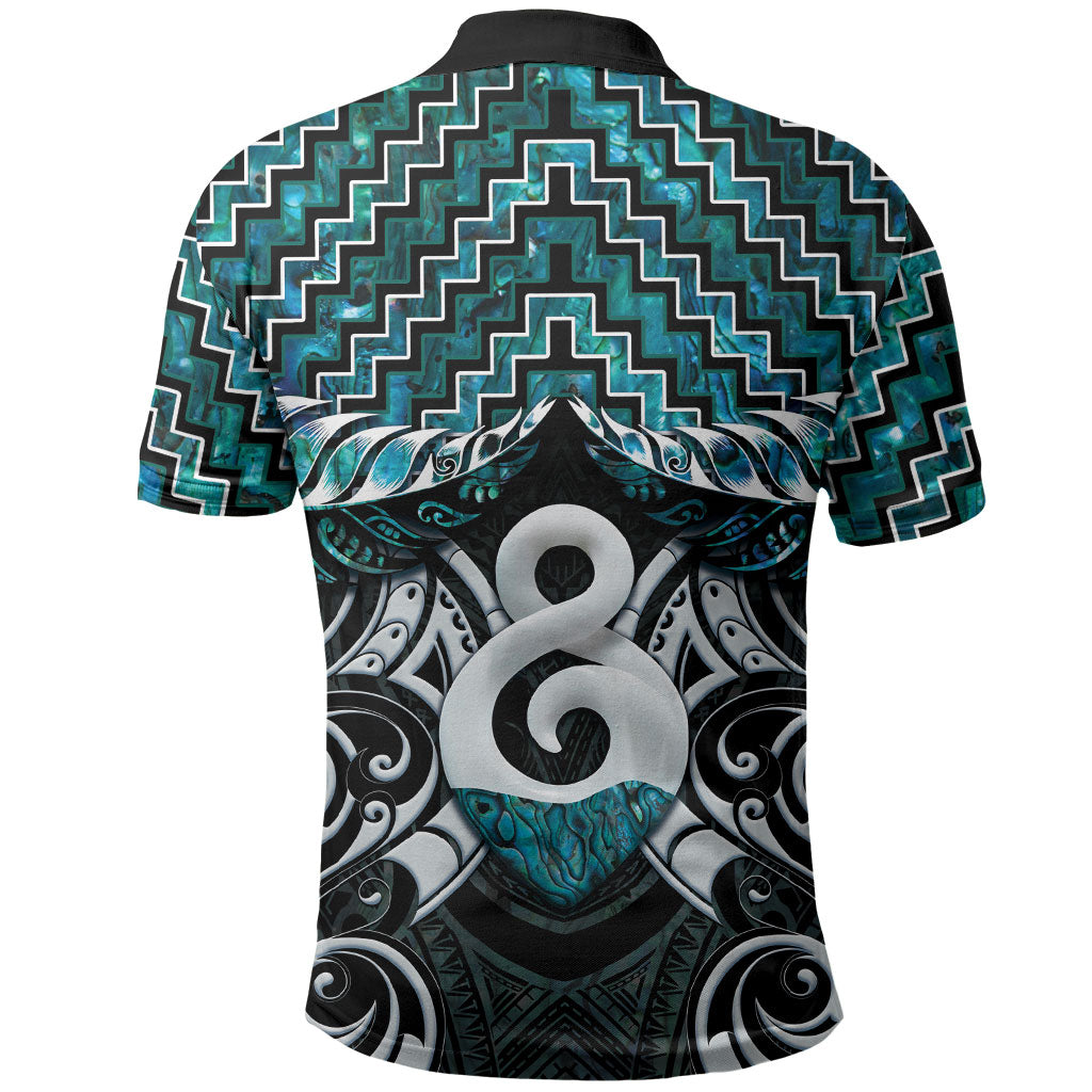 New Zealand Maori Polo Shirt Poutama Pikorua - Single Twist Paua Shell LT05