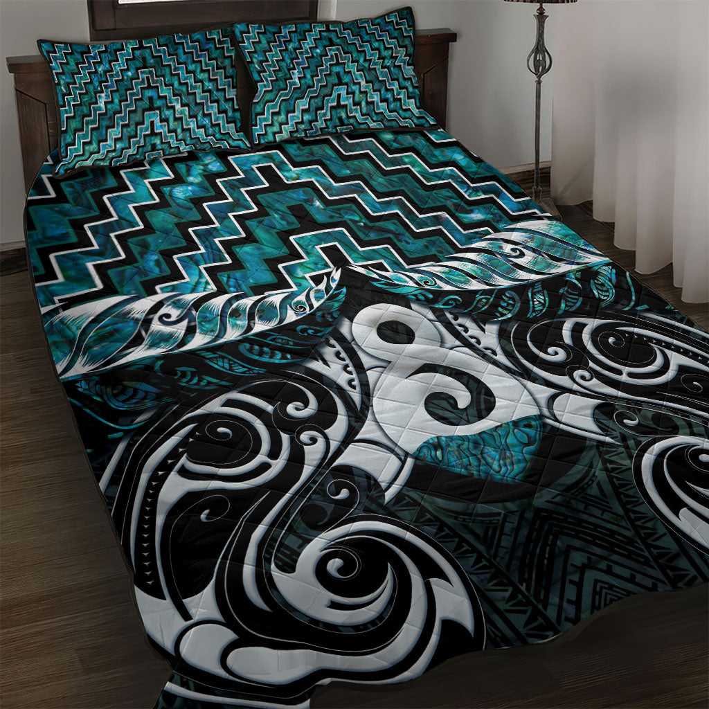 New Zealand Maori Quilt Bed Set Poutama Pikorua - Single Twist Paua Shell