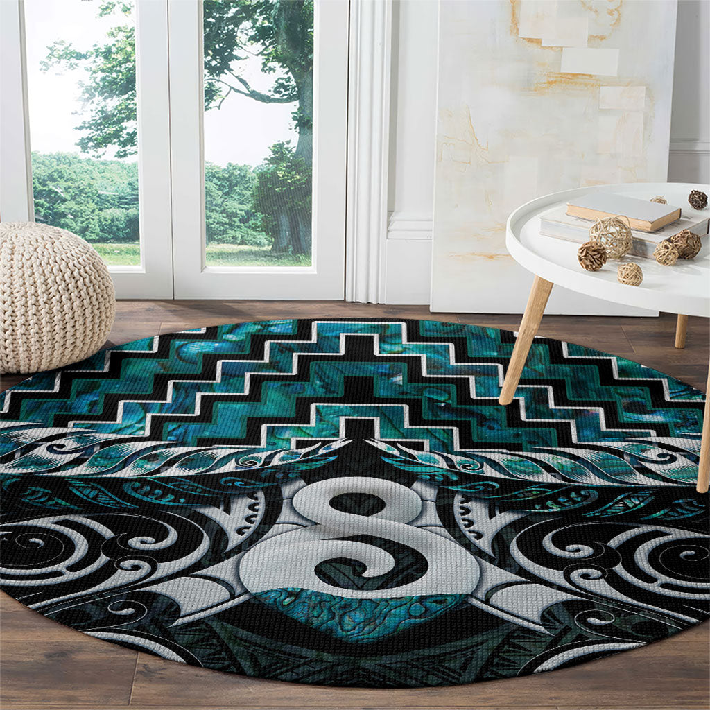 New Zealand Maori Round Carpet Poutama Pikorua - Single Twist Paua Shell