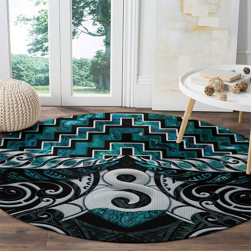 New Zealand Maori Round Carpet Poutama Pikorua - Single Twist Paua Shell