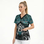 New Zealand Maori Scrub Top Poutama Pikorua - Single Twist Paua Shell