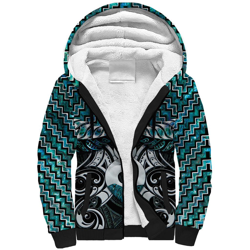 New Zealand Maori Sherpa Hoodie Poutama Pikorua - Single Twist Paua Shell