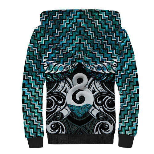 New Zealand Maori Sherpa Hoodie Poutama Pikorua - Single Twist Paua Shell