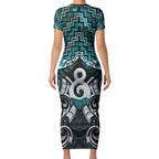 New Zealand Maori Short Sleeve Bodycon Dress Poutama Pikorua - Single Twist Paua Shell