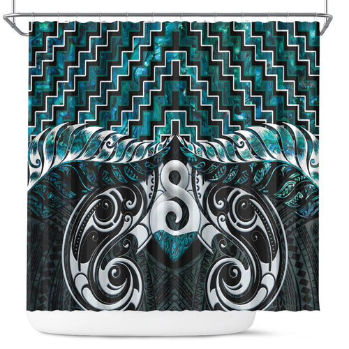 New Zealand Maori Shower Curtain Poutama Pikorua - Single Twist Paua Shell