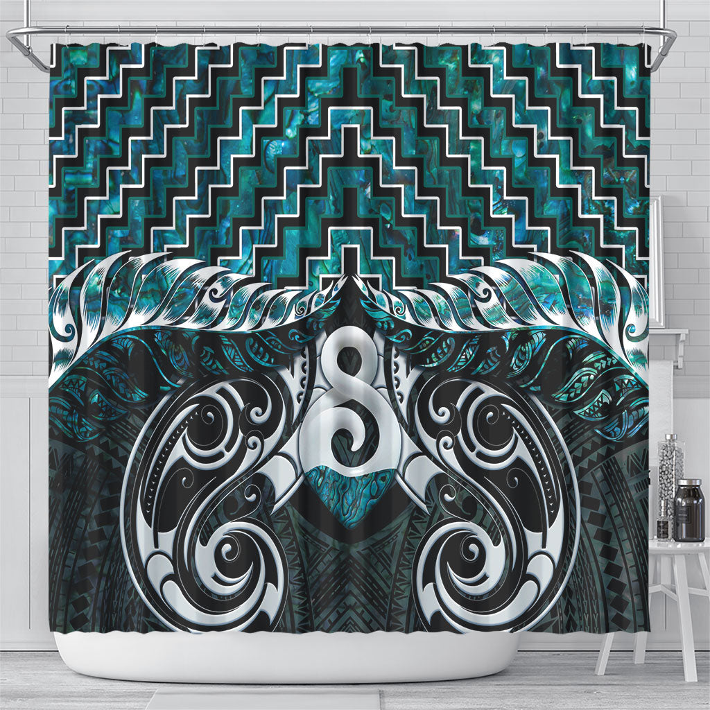 New Zealand Maori Shower Curtain Poutama Pikorua - Single Twist Paua Shell