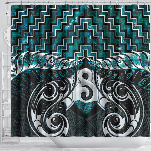 New Zealand Maori Shower Curtain Poutama Pikorua - Single Twist Paua Shell