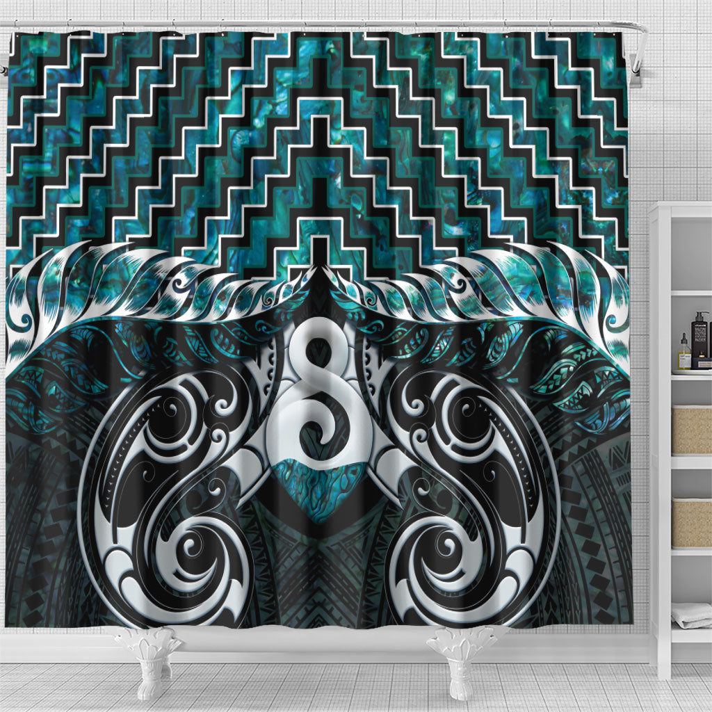 New Zealand Maori Shower Curtain Poutama Pikorua - Single Twist Paua Shell
