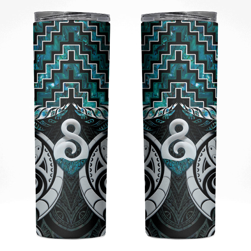 New Zealand Maori Skinny Tumbler Poutama Pikorua - Single Twist Paua Shell