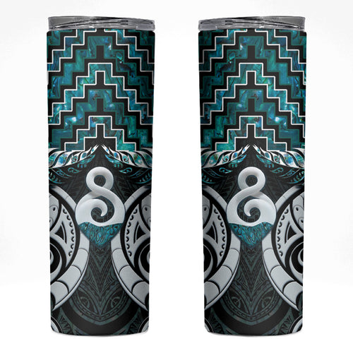 New Zealand Maori Skinny Tumbler Poutama Pikorua - Single Twist Paua Shell