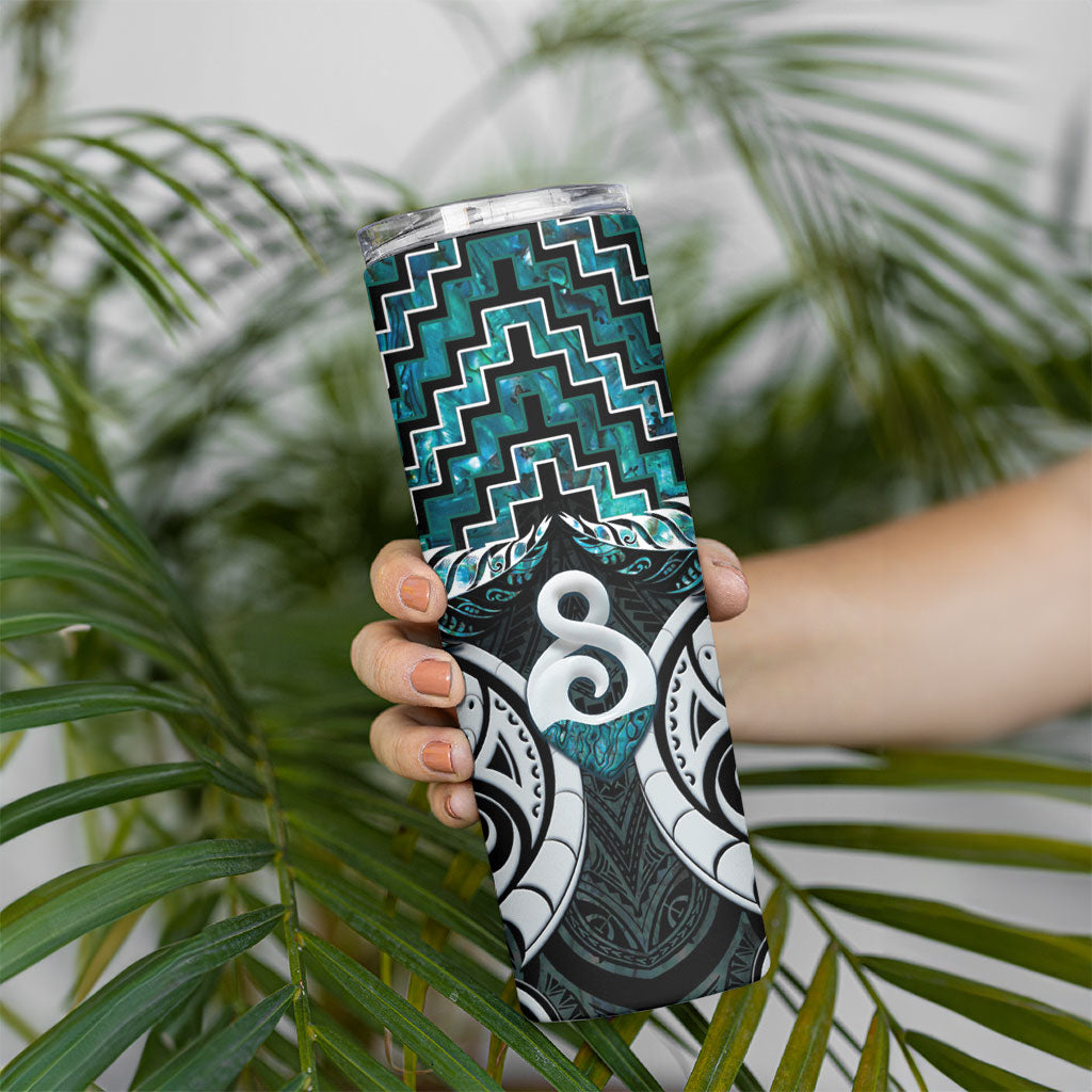 New Zealand Maori Skinny Tumbler Poutama Pikorua - Single Twist Paua Shell