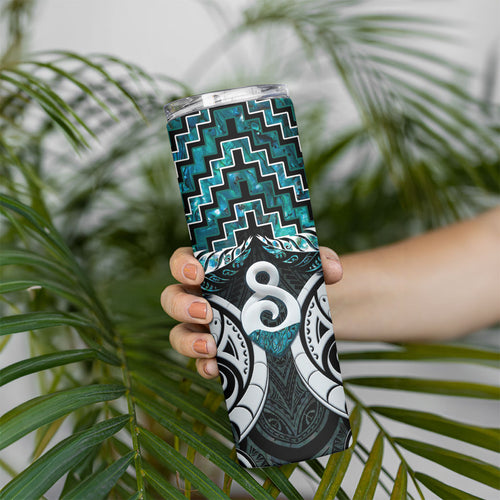 New Zealand Maori Skinny Tumbler Poutama Pikorua - Single Twist Paua Shell