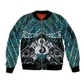 New Zealand Maori Sleeve Zip Bomber Jacket Poutama Pikorua - Single Twist Paua Shell