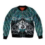 New Zealand Maori Sleeve Zip Bomber Jacket Poutama Pikorua - Single Twist Paua Shell