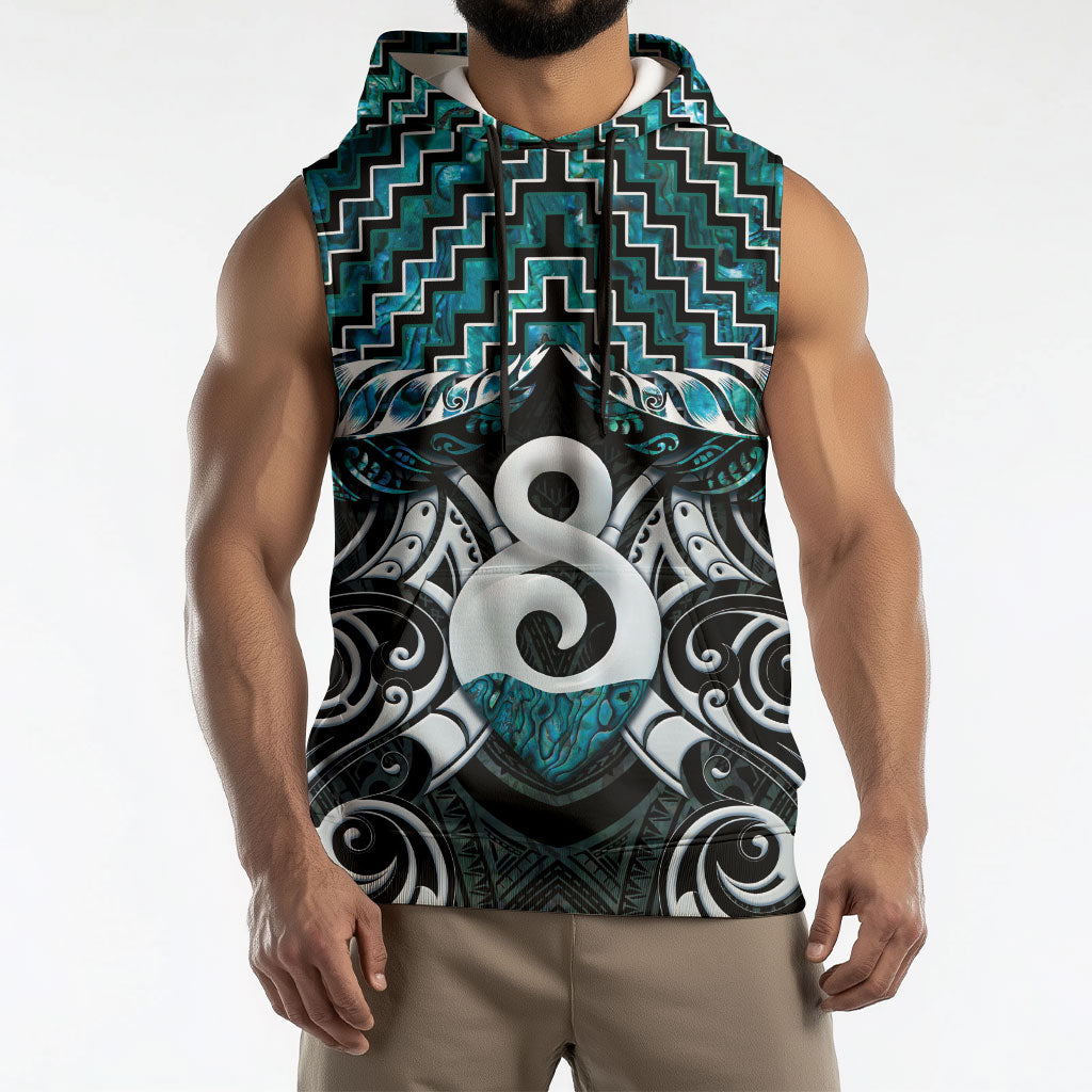 New Zealand Maori Sleeveless Hoodie Poutama Pikorua - Single Twist Paua Shell