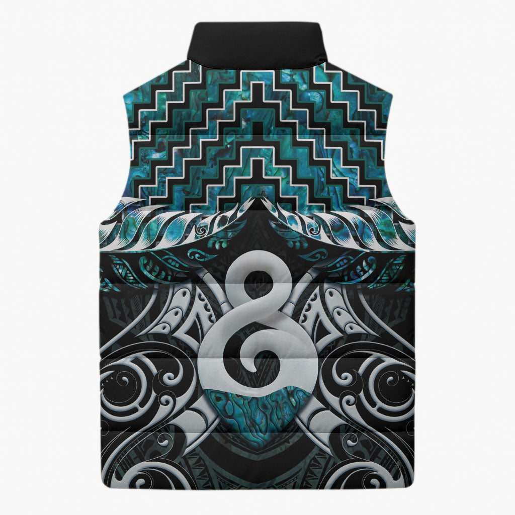 New Zealand Maori Sleeveless Puffer Jacket Poutama Pikorua - Single Twist Paua Shell