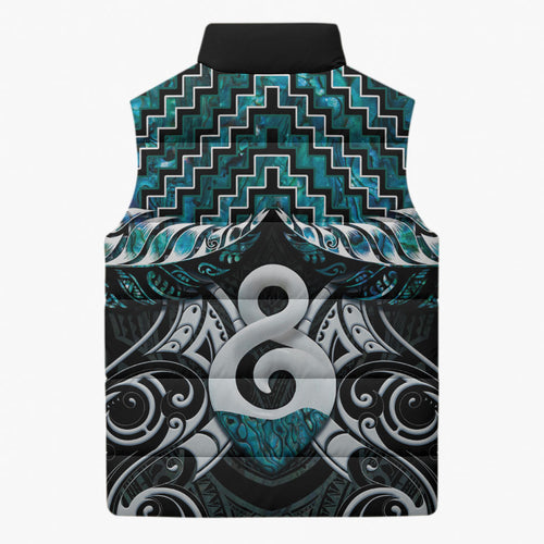 New Zealand Maori Sleeveless Puffer Jacket Poutama Pikorua - Single Twist Paua Shell