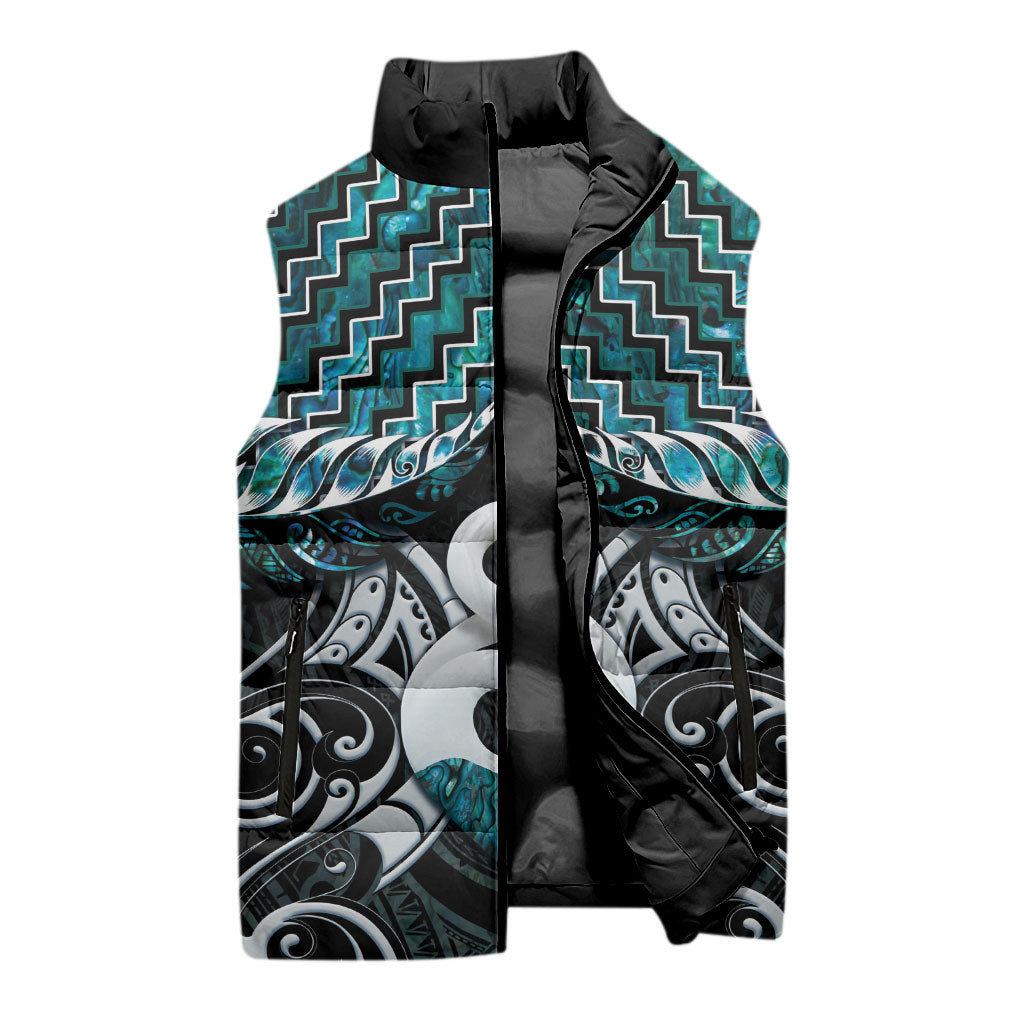 New Zealand Maori Sleeveless Puffer Jacket Poutama Pikorua - Single Twist Paua Shell