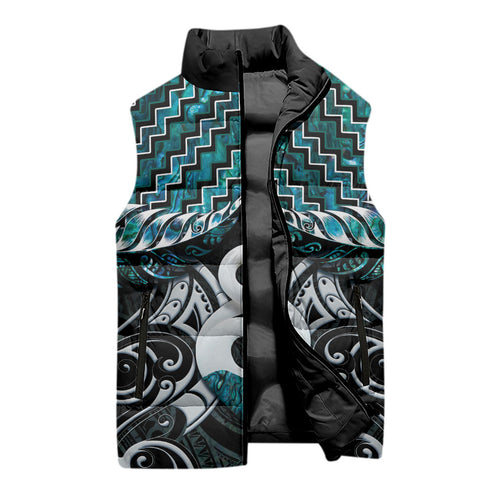 New Zealand Maori Sleeveless Puffer Jacket Poutama Pikorua - Single Twist Paua Shell