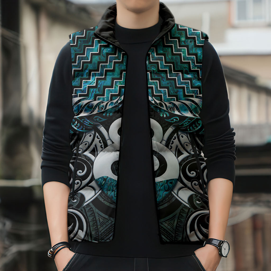 New Zealand Maori Sleeveless Puffer Jacket Poutama Pikorua - Single Twist Paua Shell