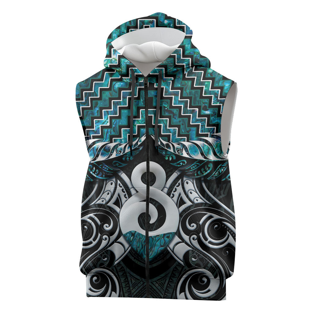 New Zealand Maori Sleeveless Zip Hoodie Poutama Pikorua - Single Twist Paua Shell