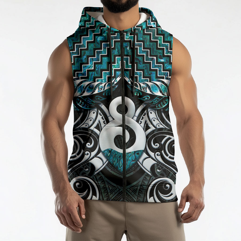 New Zealand Maori Sleeveless Zip Hoodie Poutama Pikorua - Single Twist Paua Shell